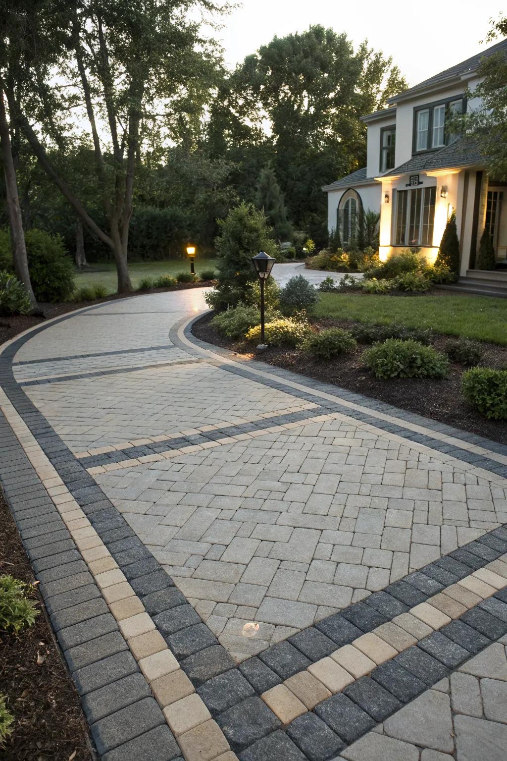 Accent bands add flair and visual interest to the driveway.