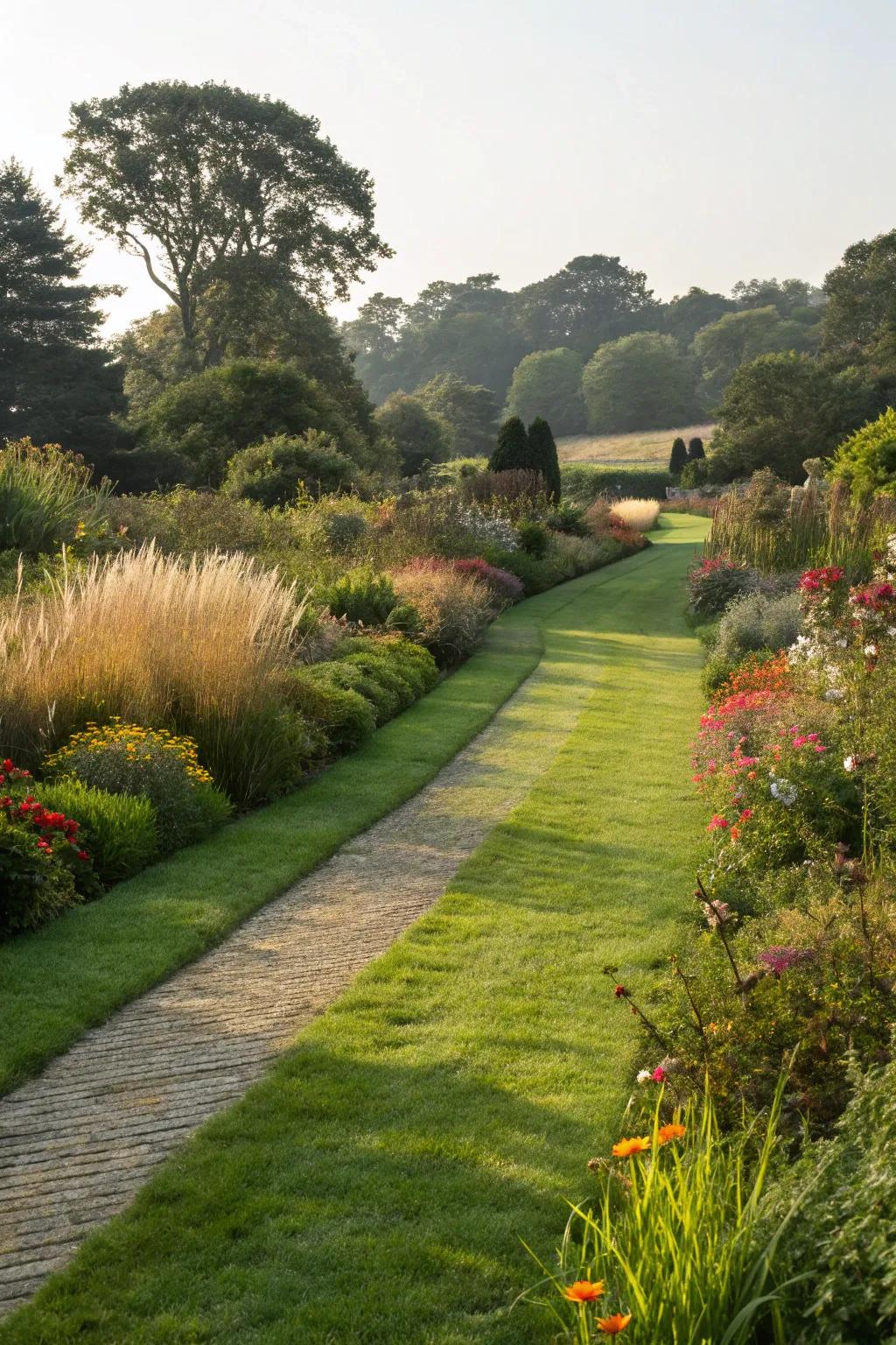 Simple and natural mowed pathway through the garden.