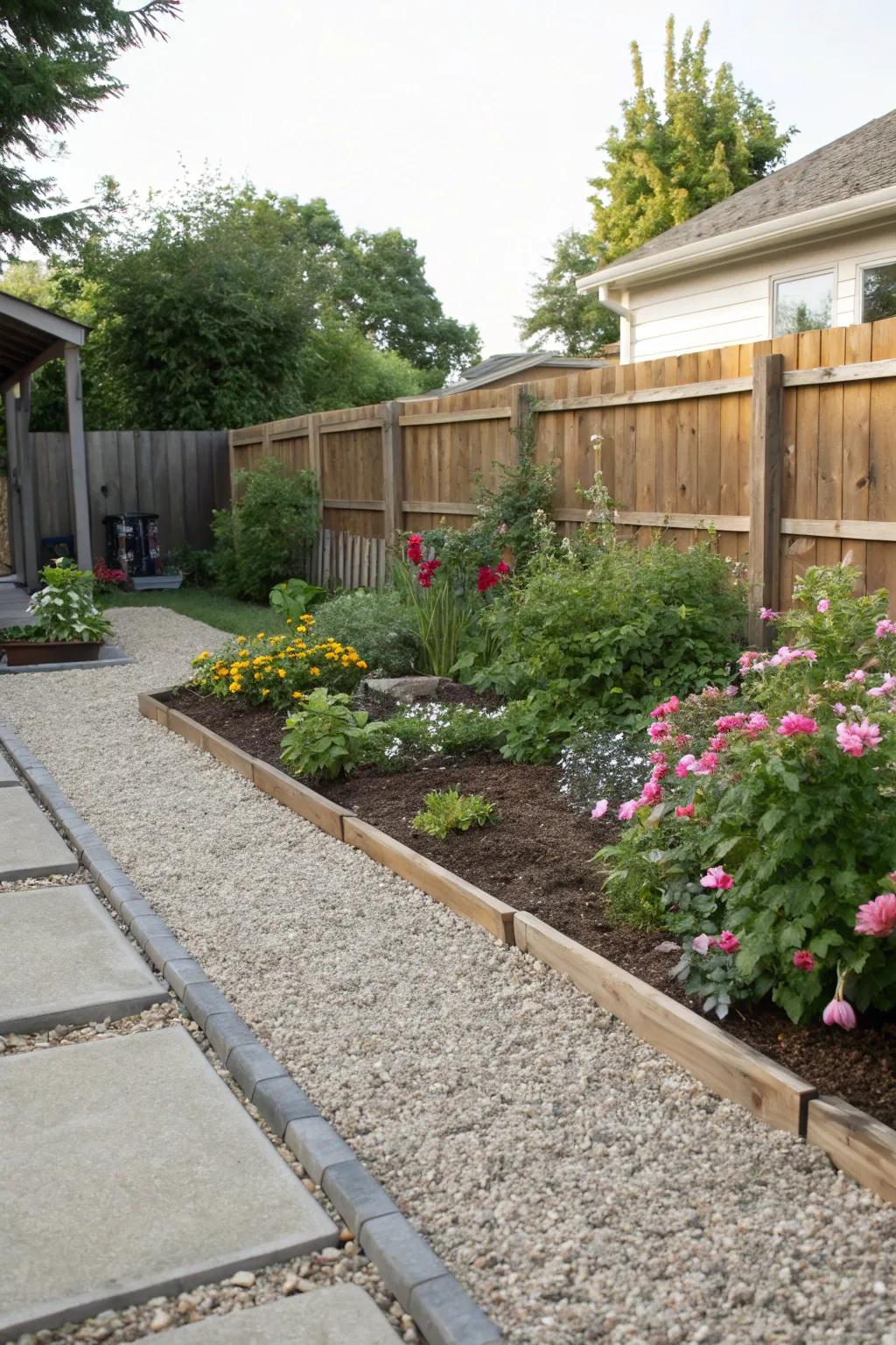 Pea gravel ensures effective drainage and a mud-free yard.