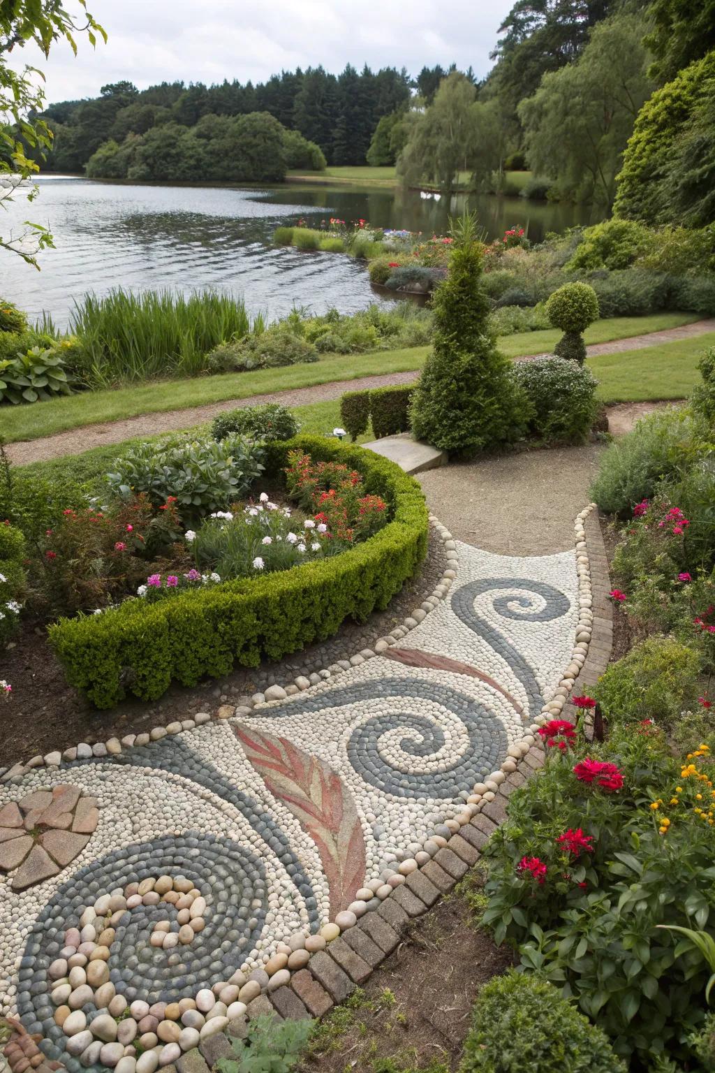 Pebble art installations bring creativity and uniqueness to gardens.