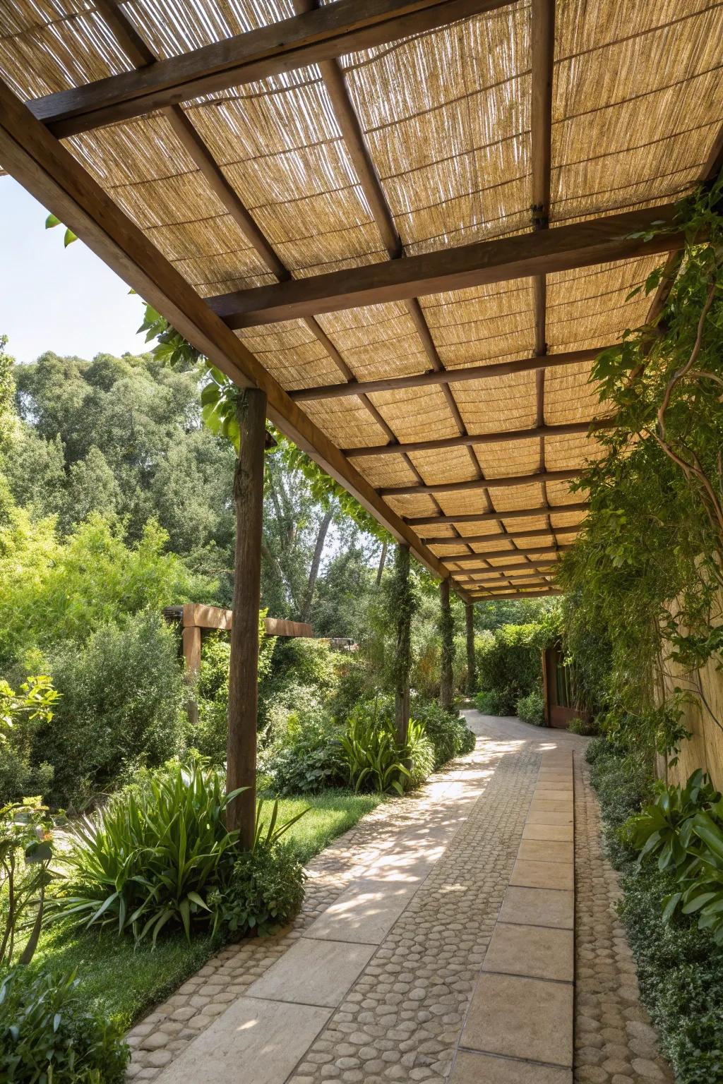 Woven rattan panels offer a natural and textured look.