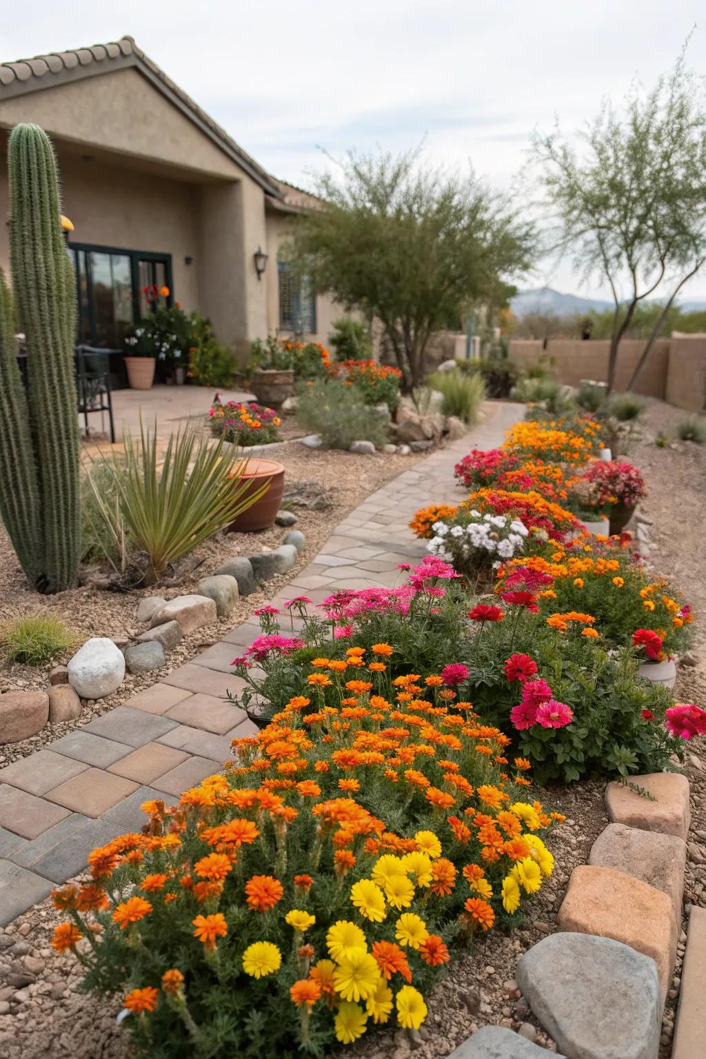 Brighten your backyard with a seasonal flower bed.