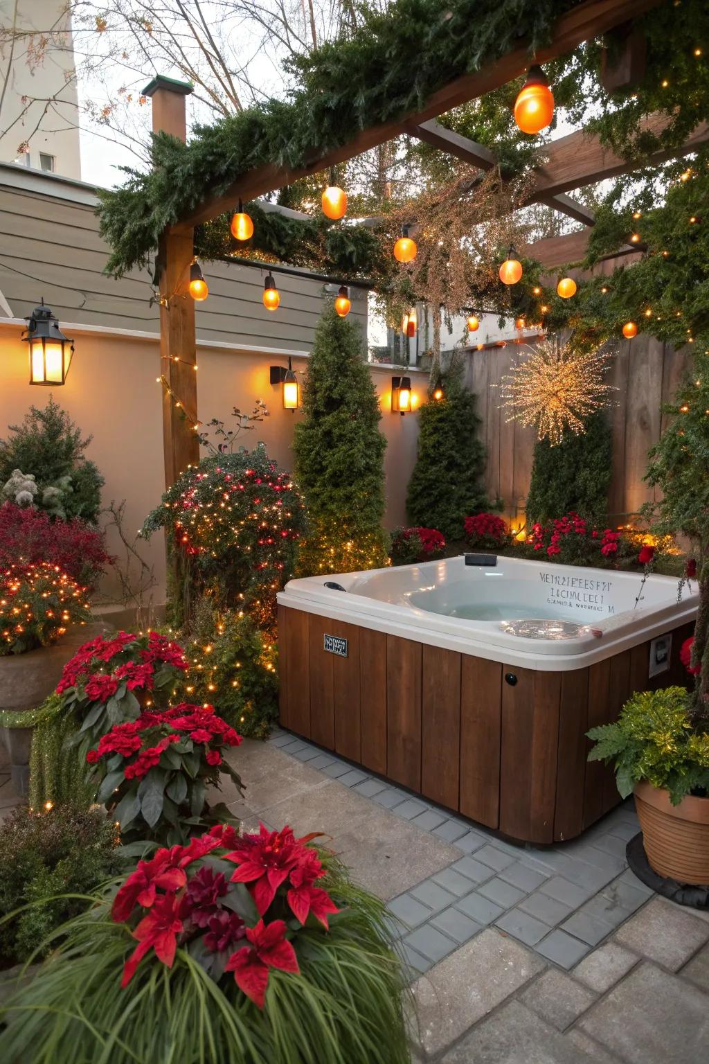 Seasonal decor keeps your hot tub area fresh and inviting.