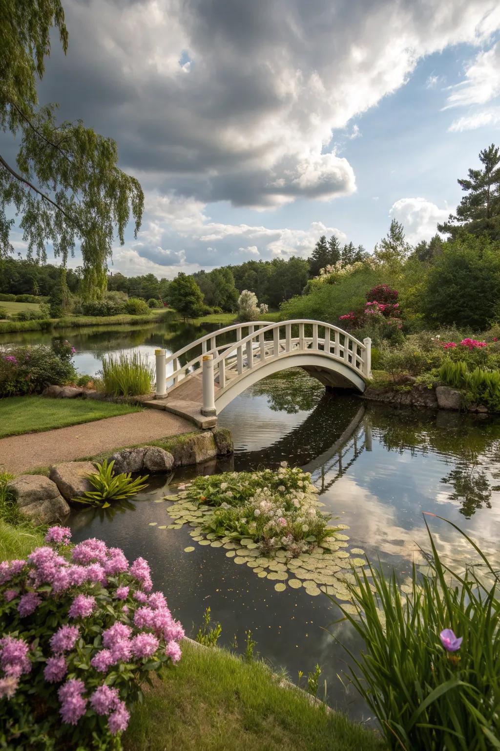 Miniature bridges add storybook charm to your pond.