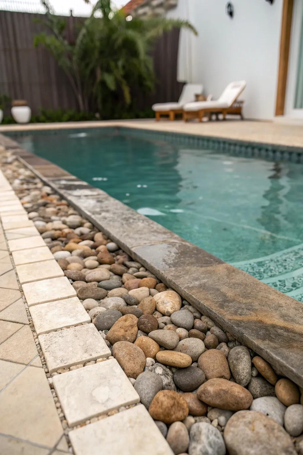 Pebble tiles for a natural, textured look.