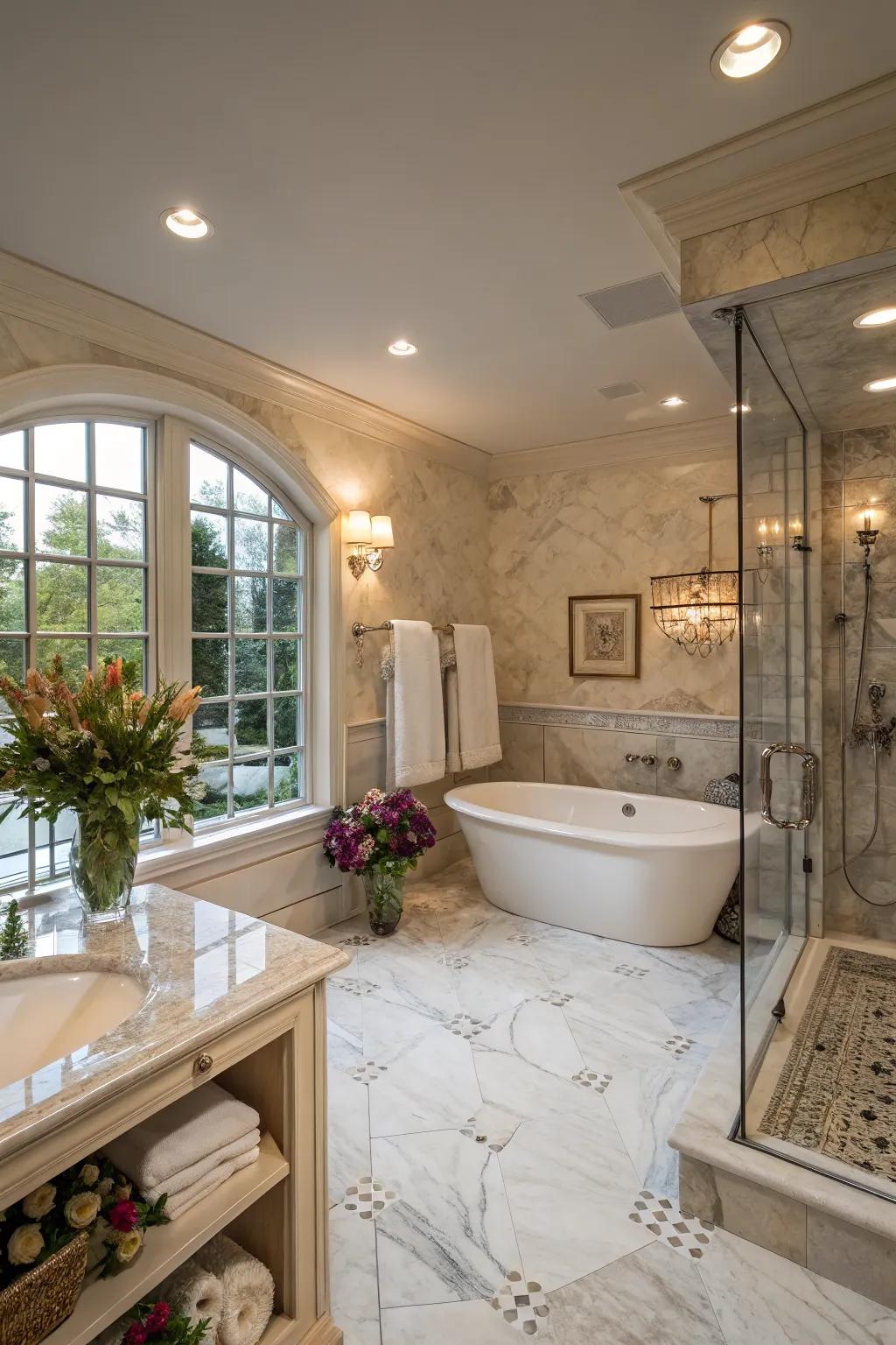 A spa-like bathroom offers relaxation and comfort.