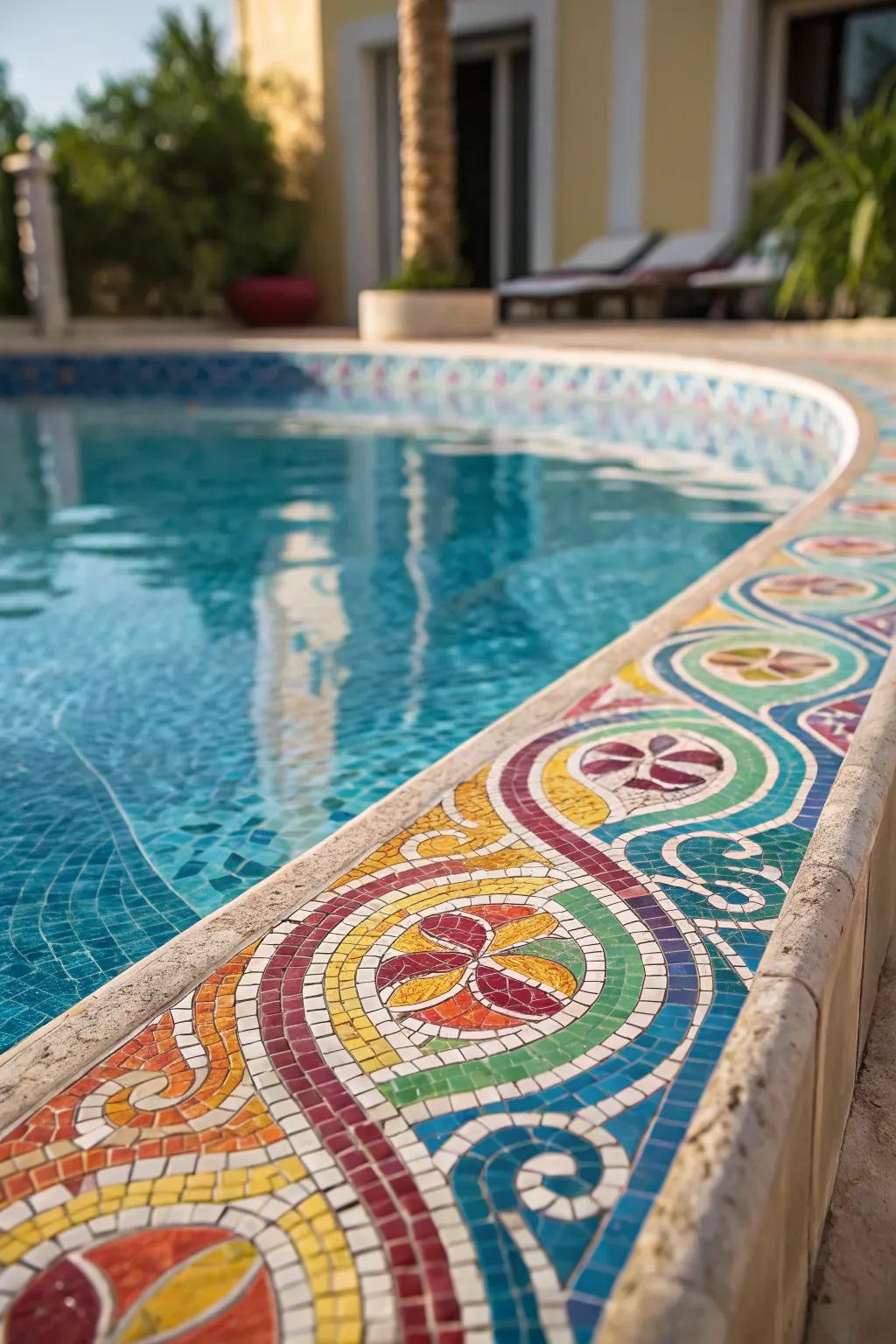 A pool featuring vibrant mosaic tiles that add a touch of artistry.