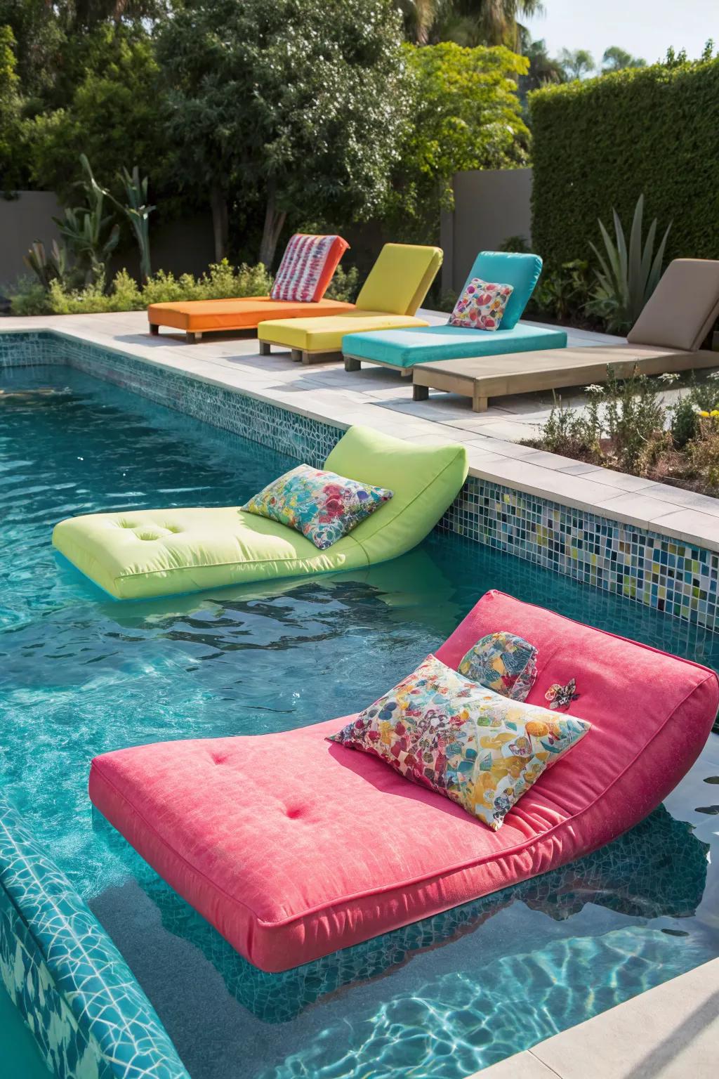 Floating furniture adds a playful and unique touch to your poolside.