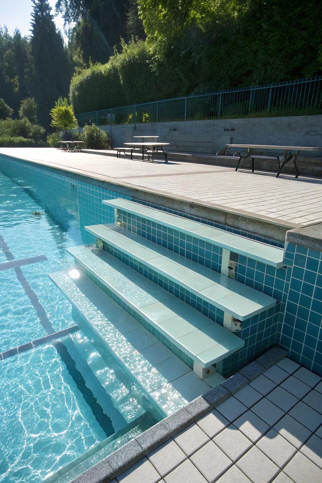 Add resting spots with underwater benches.