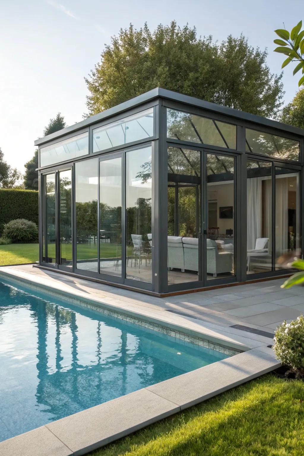 Achieve modern sophistication with a steel and glass gazebo.