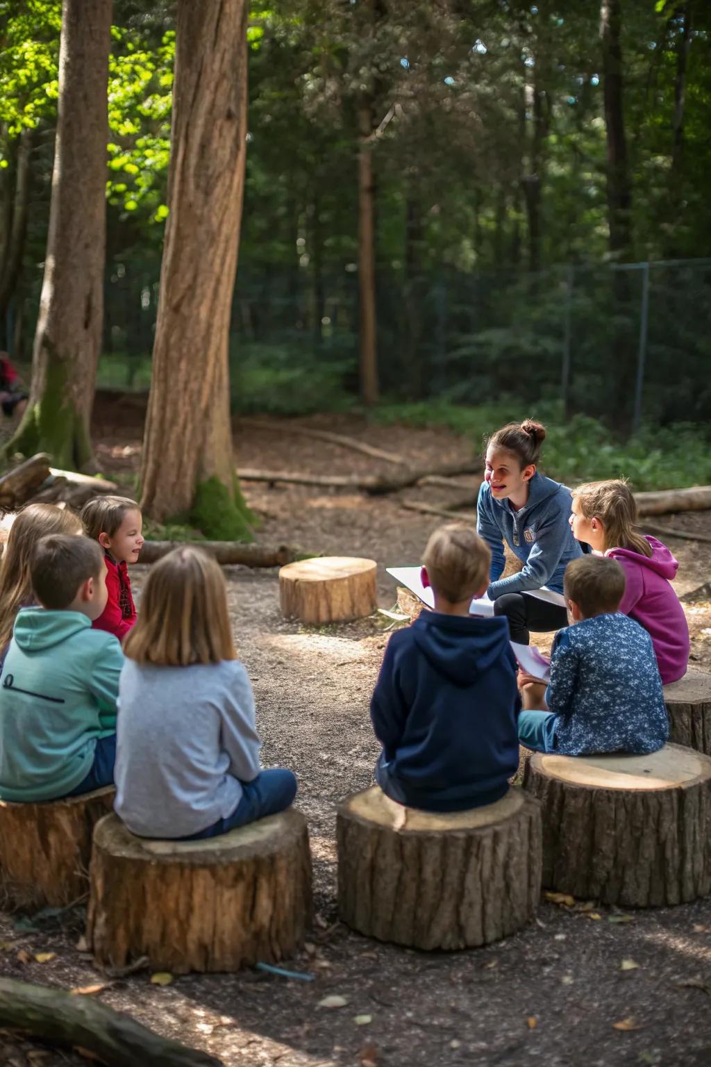 A cozy story circle where preschoolers gather for enchanting tales.