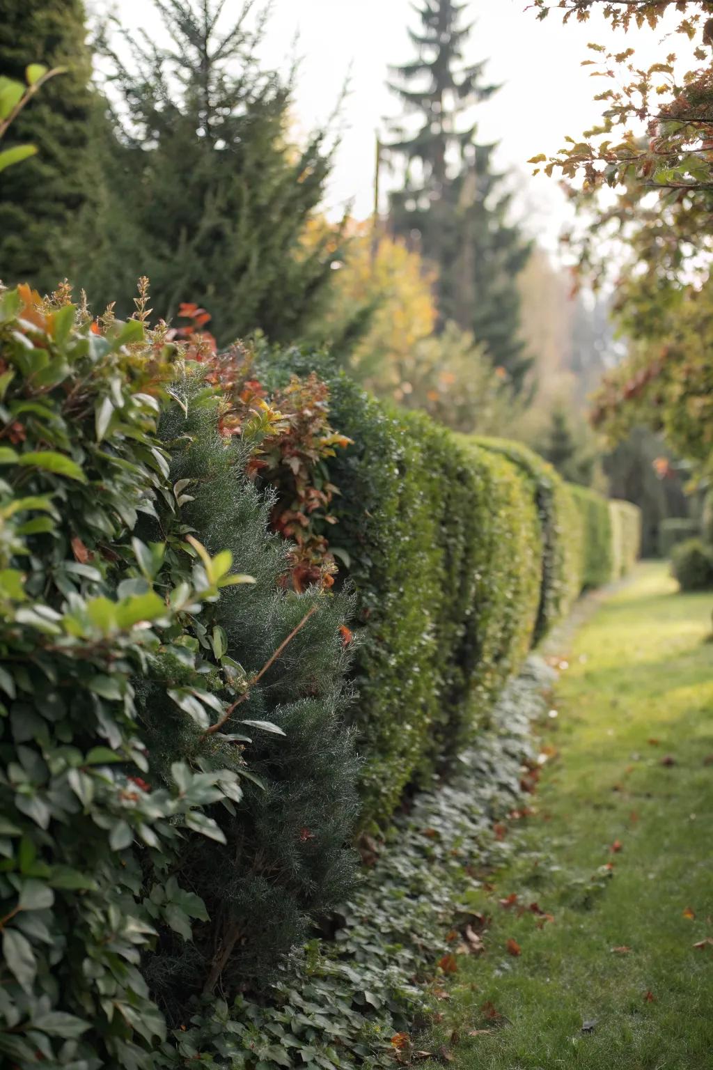 Mixed hedges offer seasonal beauty and year-round privacy.