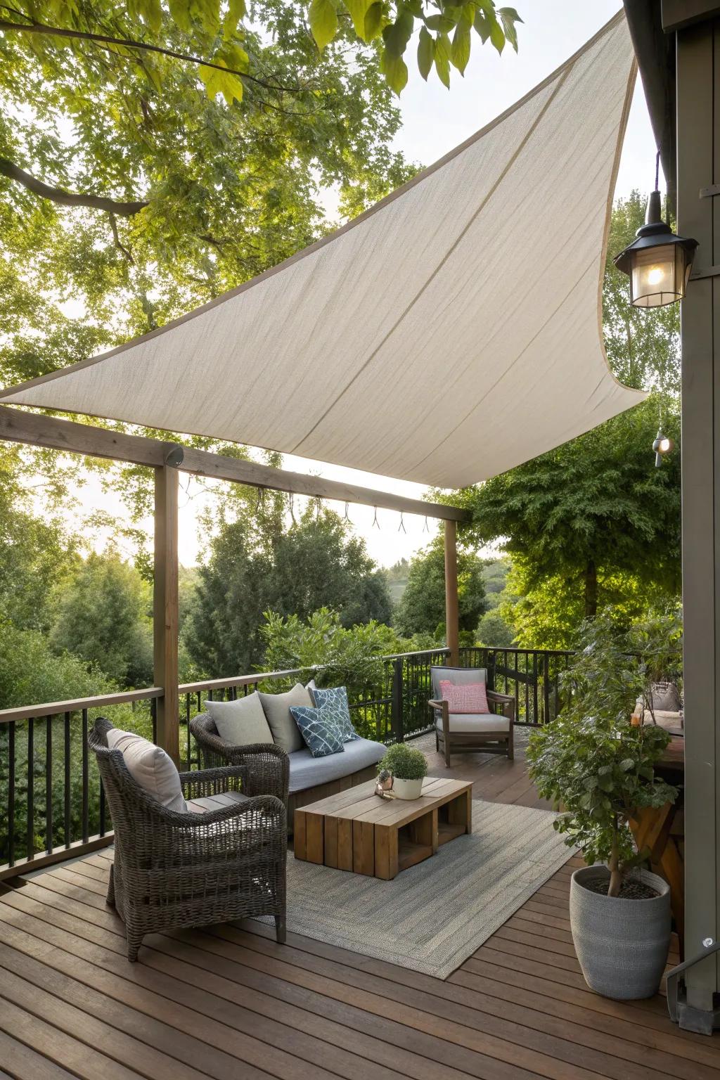 Sail shades offer stylish coverage and privacy.