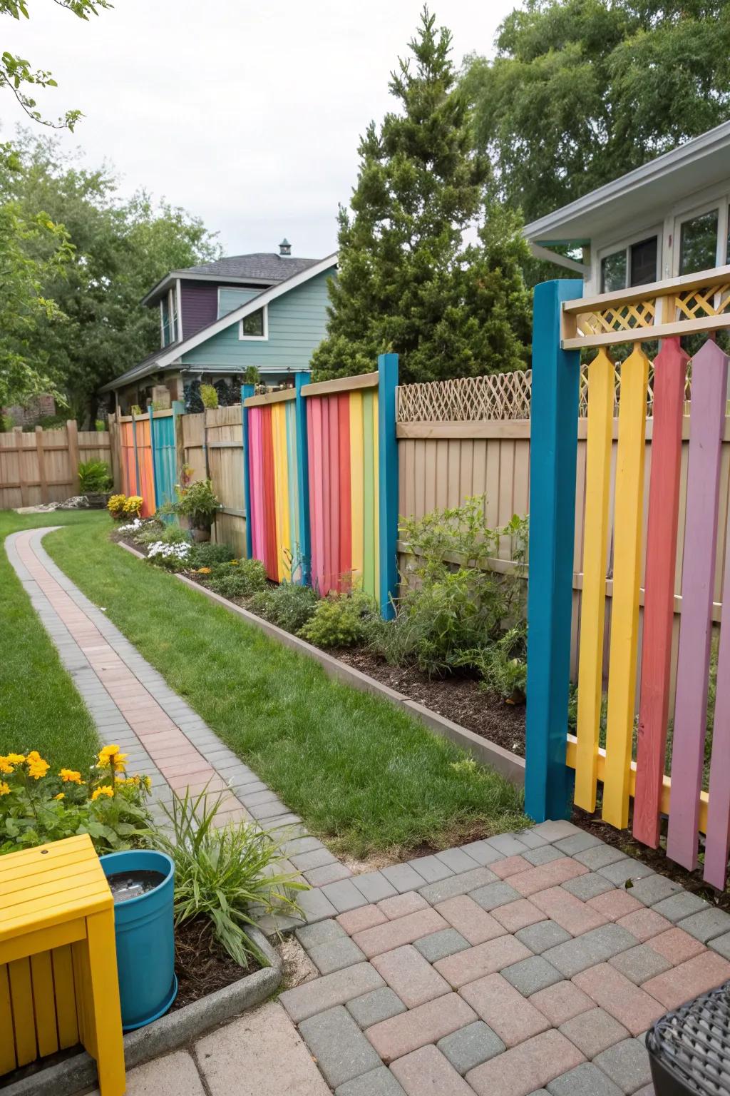 Painted panels transforming fences into vibrant features.