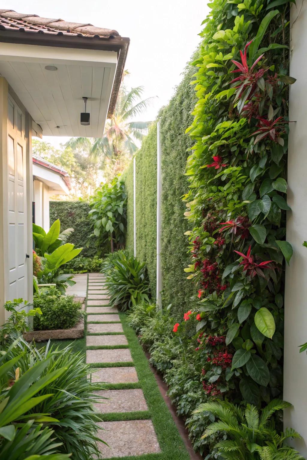 Vertical gardens maximize space and privacy.