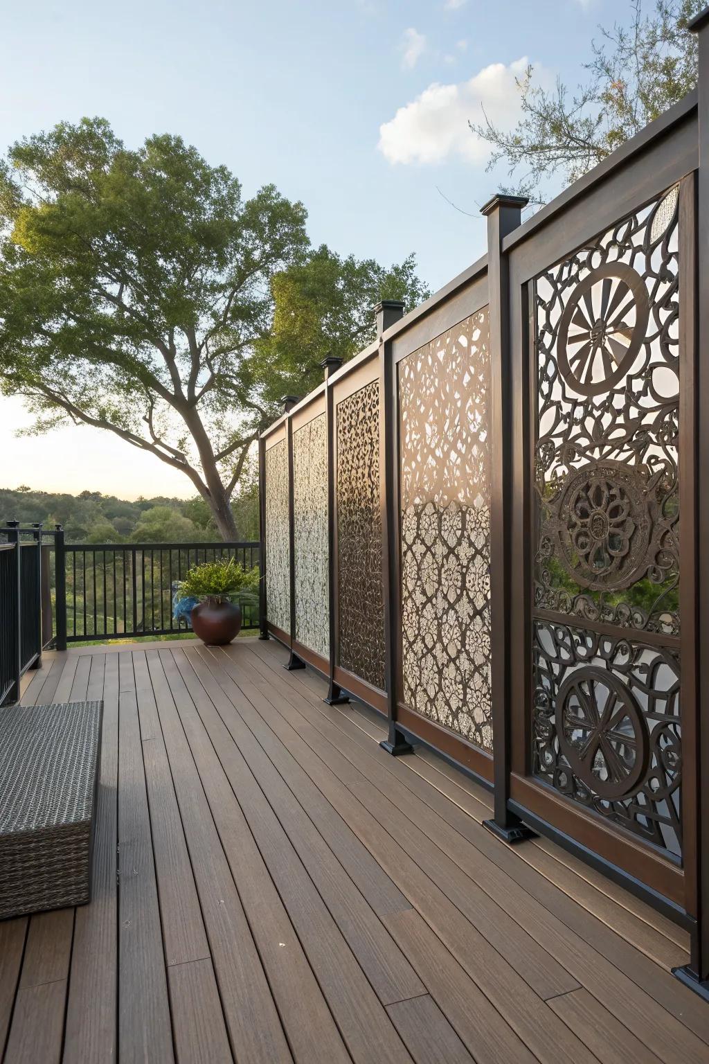 Decorative panels add privacy and an artistic touch.