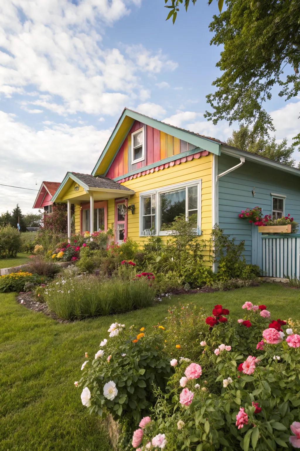 Colorful siding brings a playful and joyful aesthetic.
