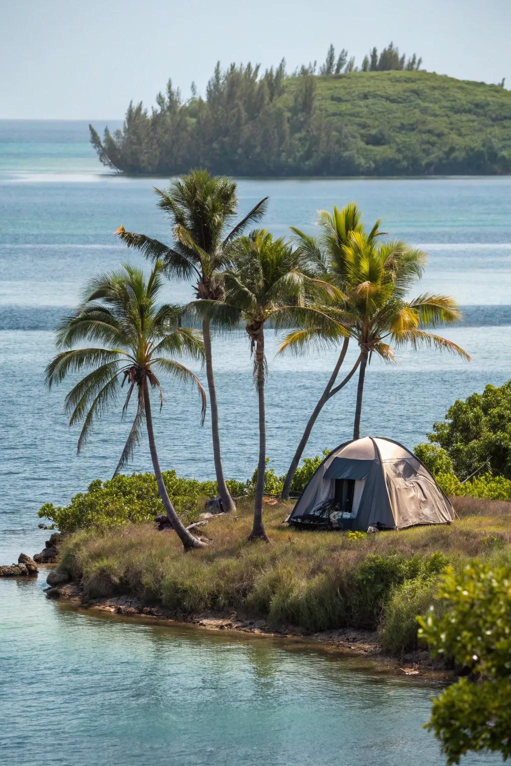 A romantic tent escape on a secluded island.