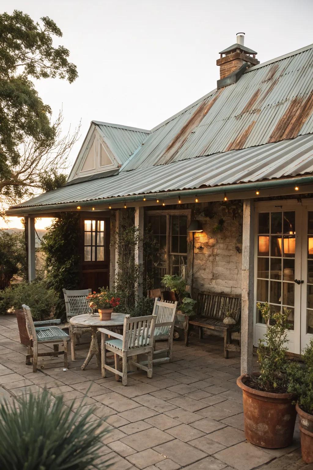 Vintage tin roofs add rustic charm and character.