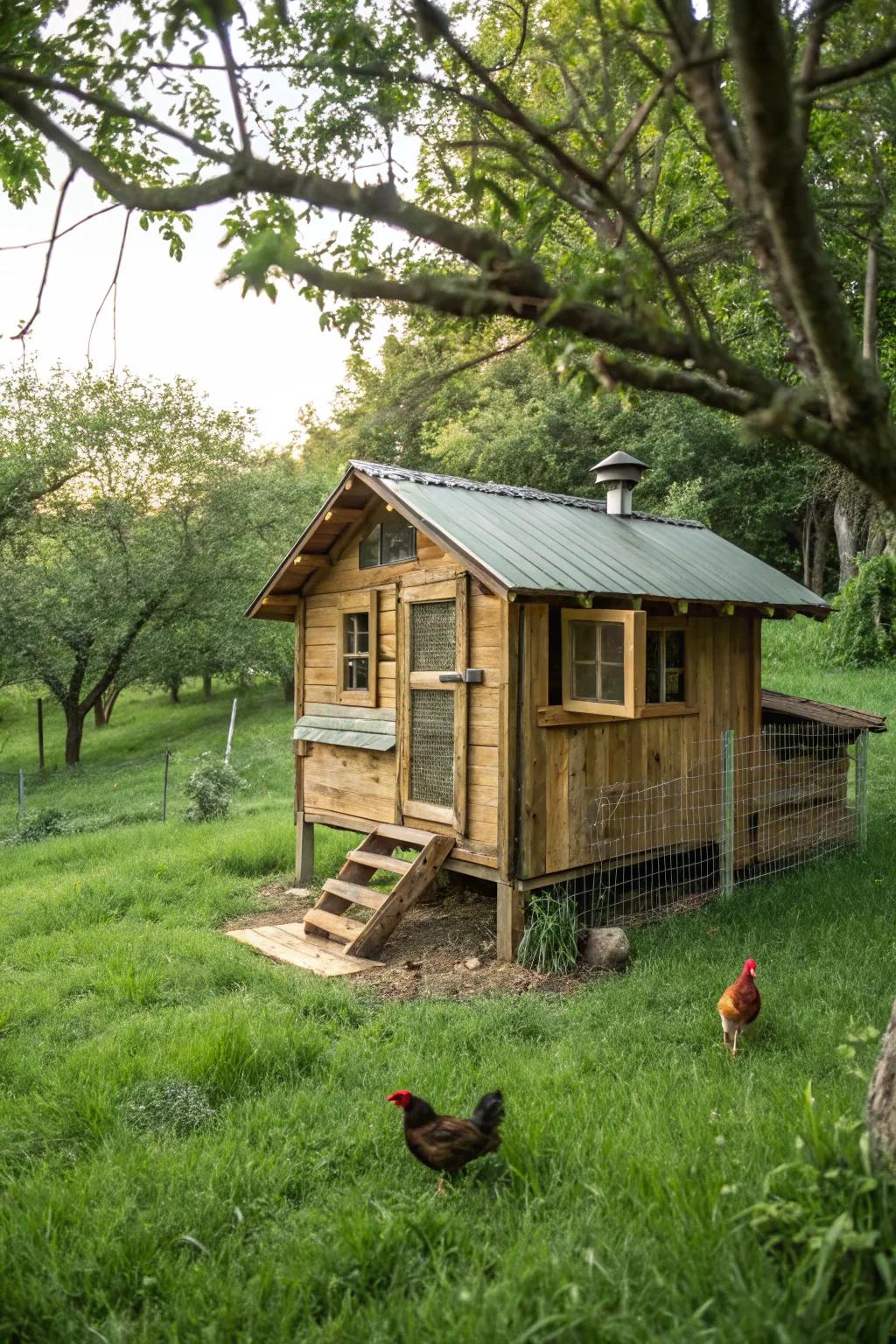 A sustainably built eco-friendly rooster house.