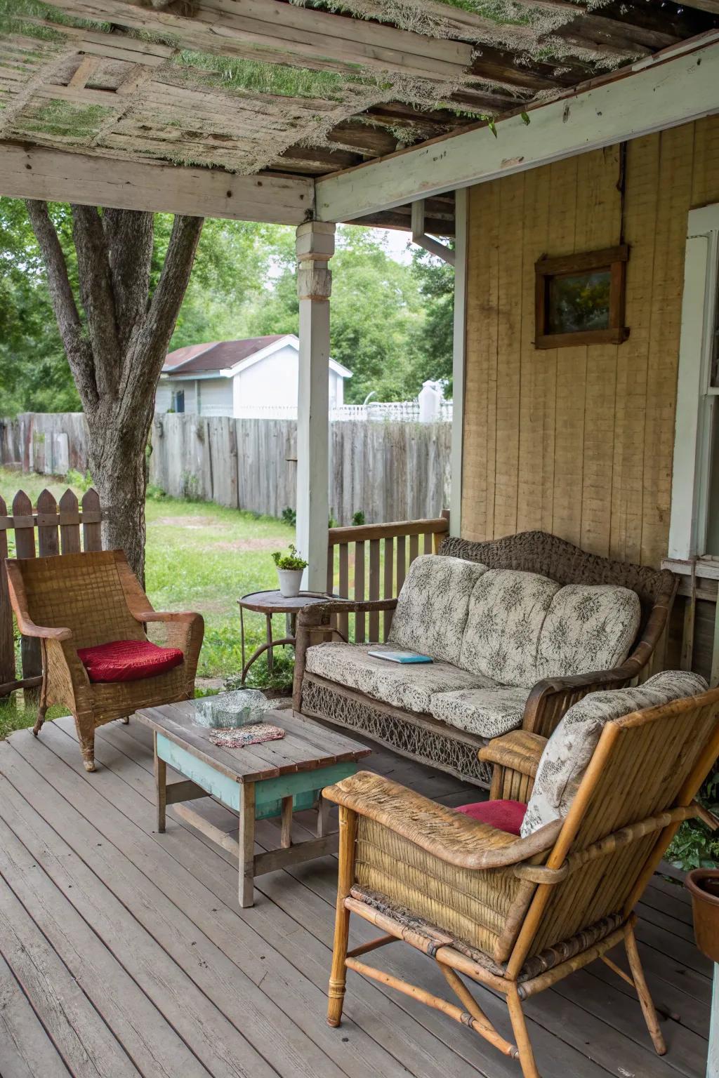 Mismatched furniture adds charm and a personal touch.