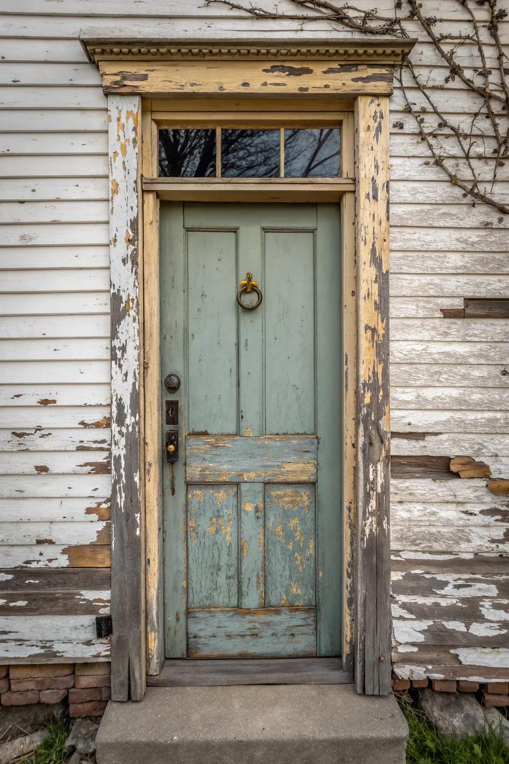 Weathered paint offers an aged, timeless appeal.