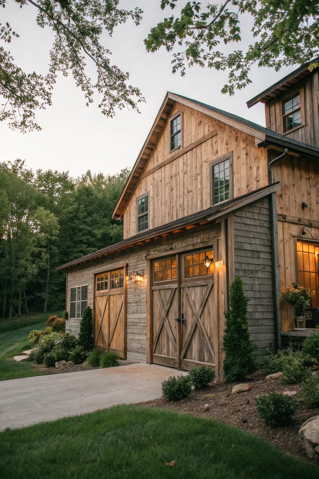 Barn-style doors add functionality and rustic charm.
