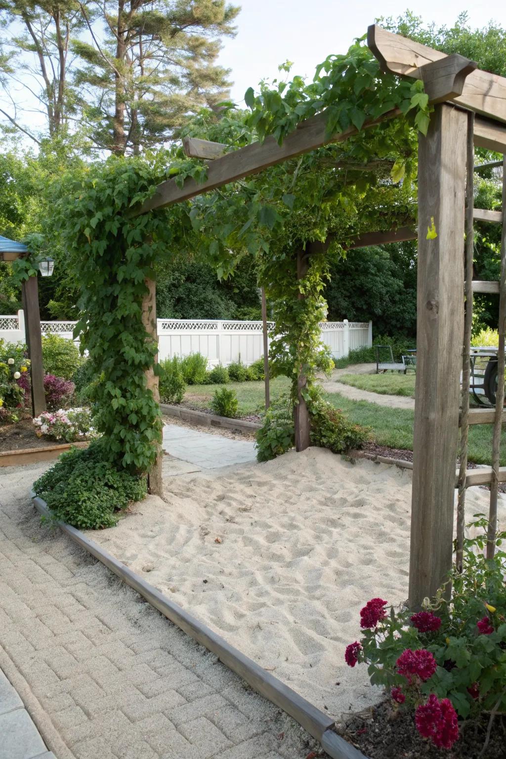 Invite romance with a sand and vine trellis combination.
