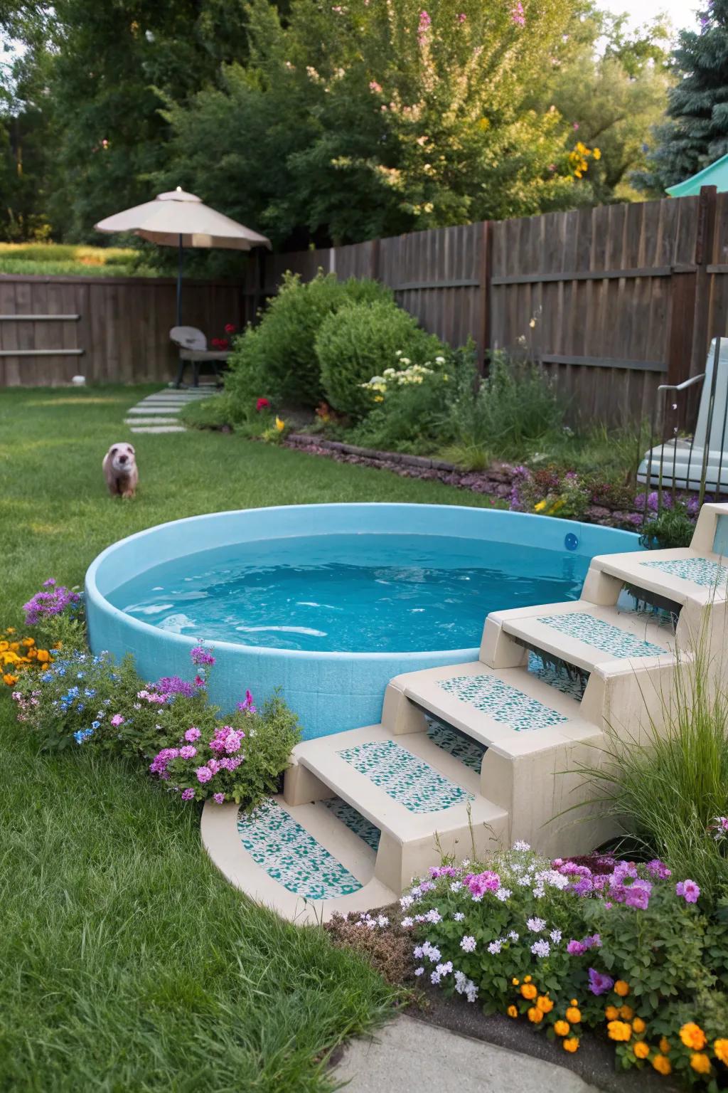 A shallow pool with pet-friendly features for easy access.