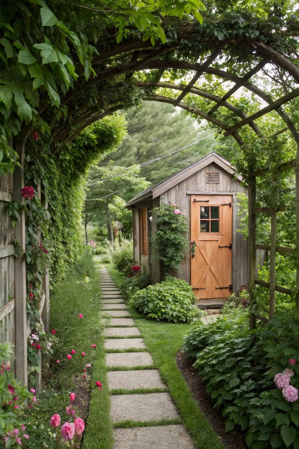 A secret garden path adds a whimsical touch to your landscape.