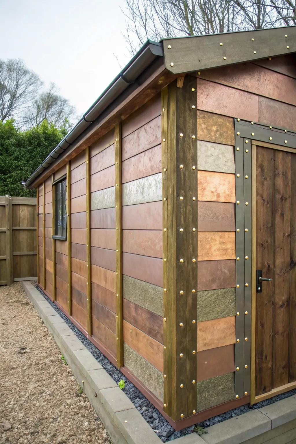 Metallic accents add luxury to a shed's interior.