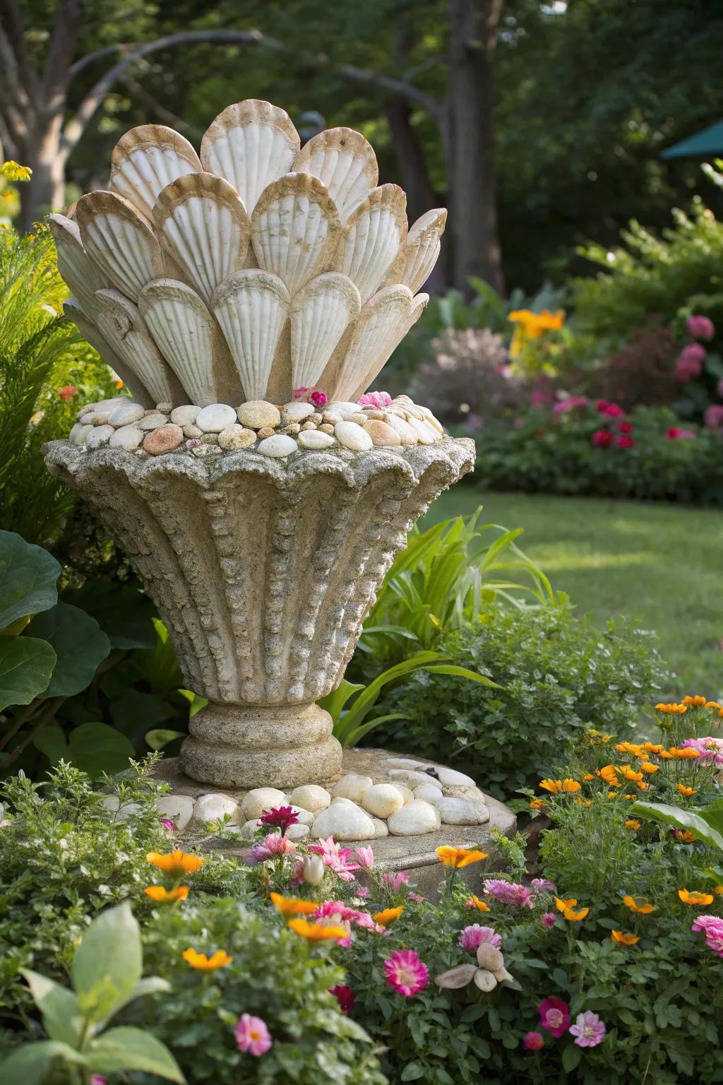 Express your creativity with seashell garden sculptures.