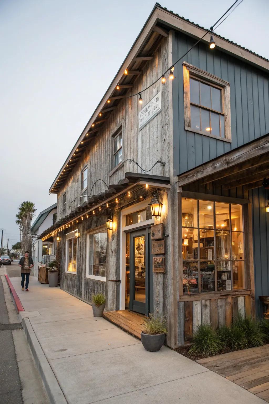Reclaimed materials provide eco-friendly charm to shop house exteriors
