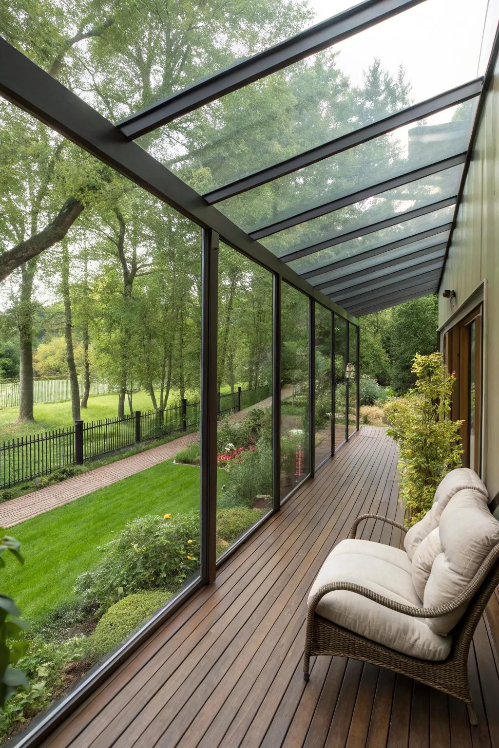 Glass walls offer protection while keeping an open, airy feel.