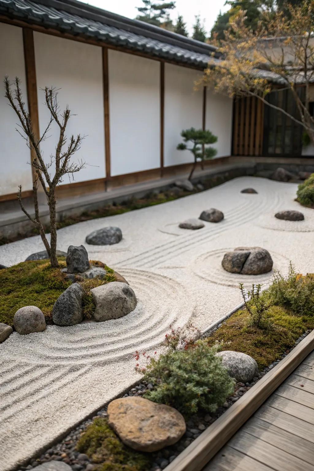 A Zen garden offers tranquility and balance.