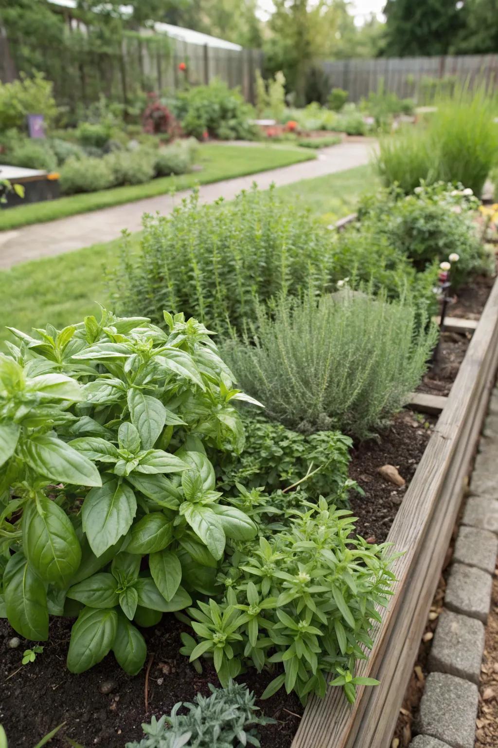A herb section brings flavor and fragrance to your garden.