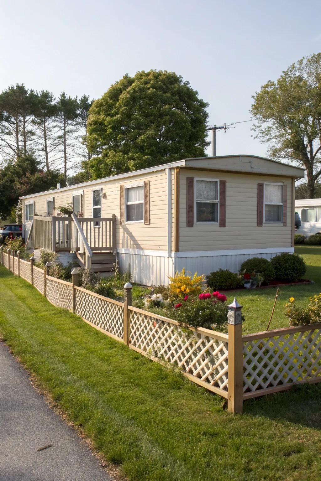 A decorative fence enhances privacy and curb appeal.