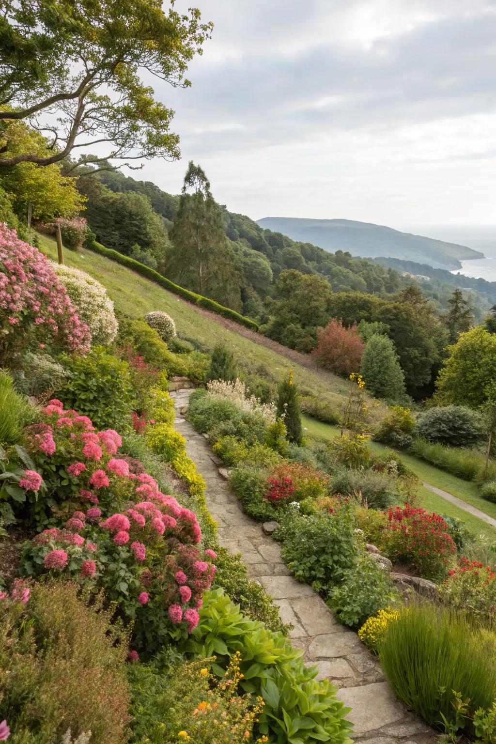 Seasonal plantings keep your slope beautiful year-round.