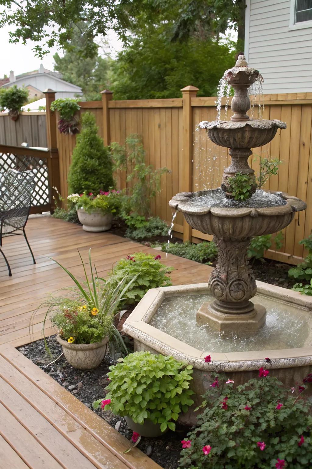 A water feature adds tranquility and elegance to your deck.