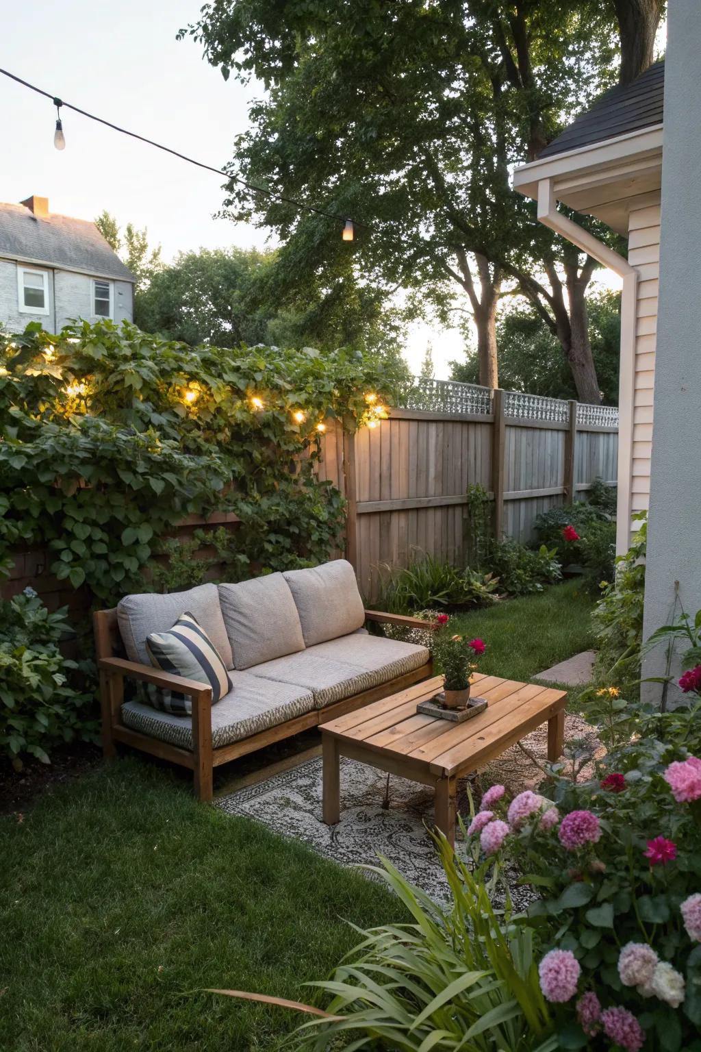 Strategically placed seating enhances privacy and comfort.