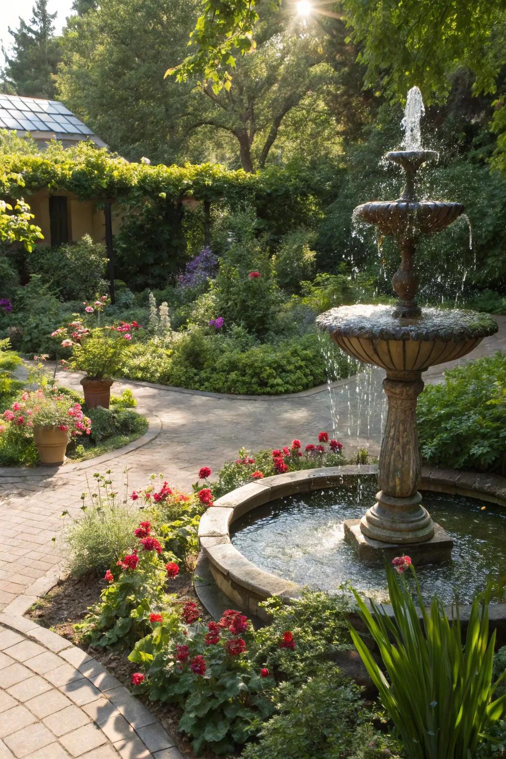 Solar-powered fountains offer eco-friendly elegance.