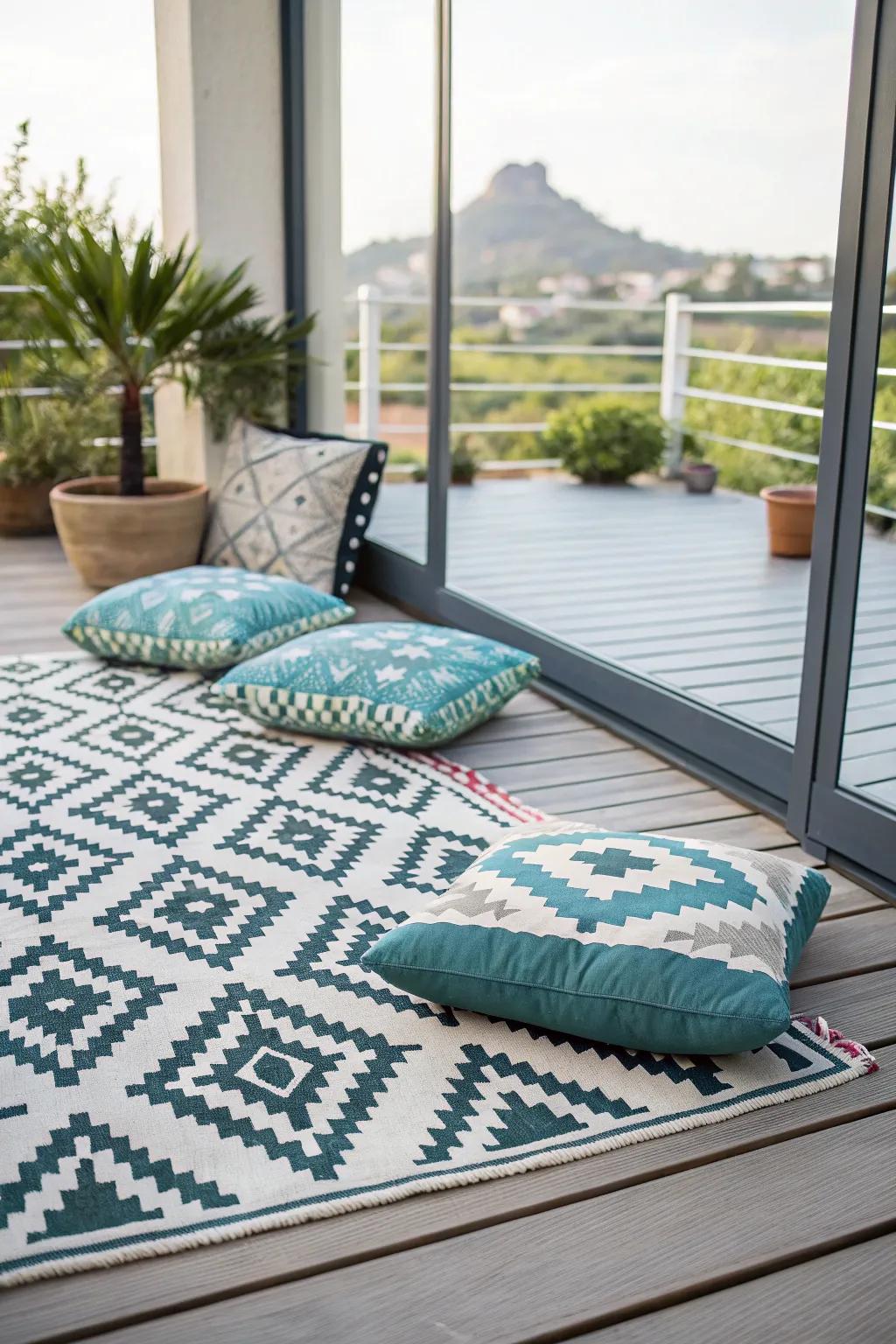 Patterns add a playful and modern touch to small decks.