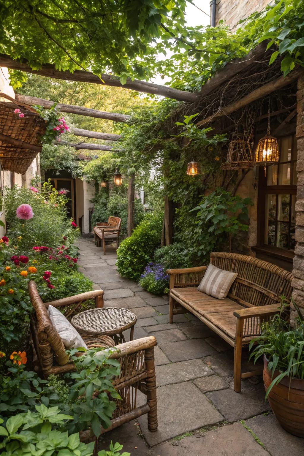 Rustic charm brings warmth and coziness to garden decor.