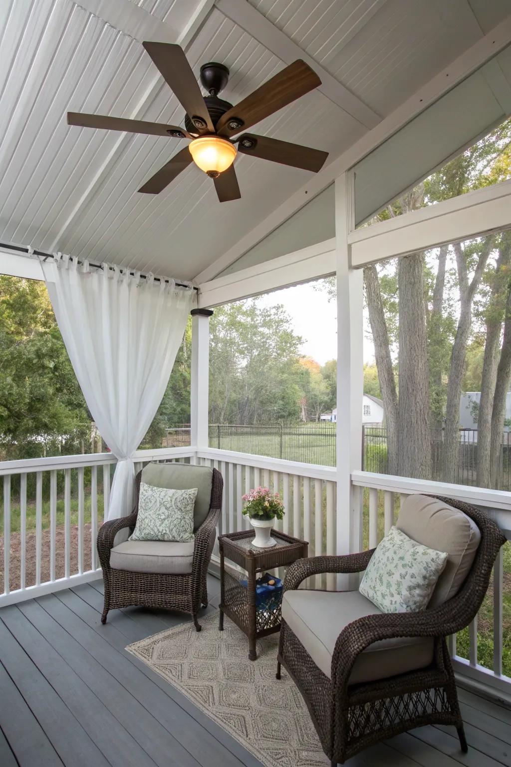 A ceiling fan enhances comfort on warm days.