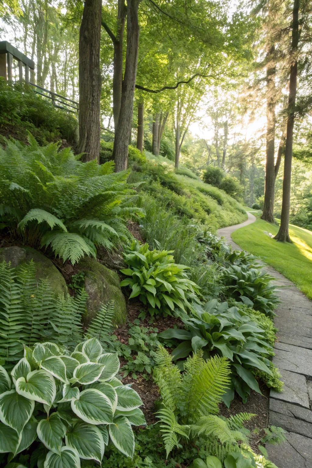 Shade gardens offer cool, serene retreats.