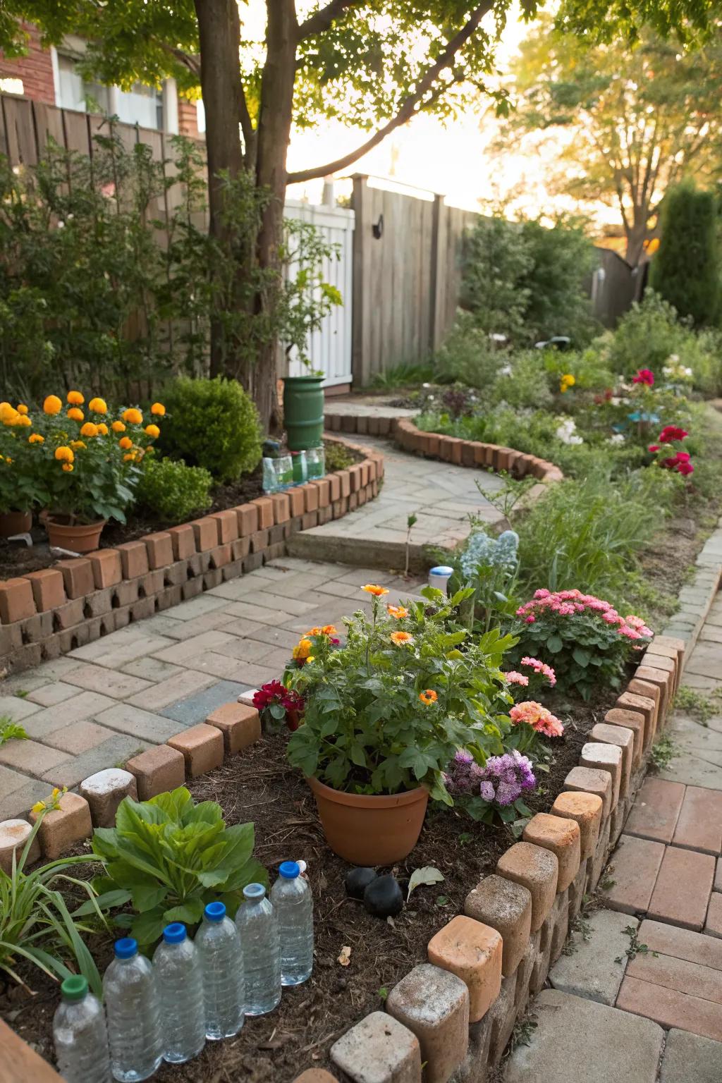 Add charm with creative garden borders made from recycled materials.