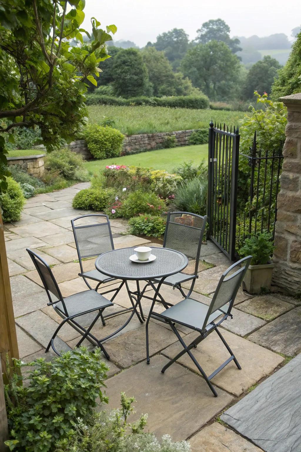 Portable elements provide flexibility for various patio setups.