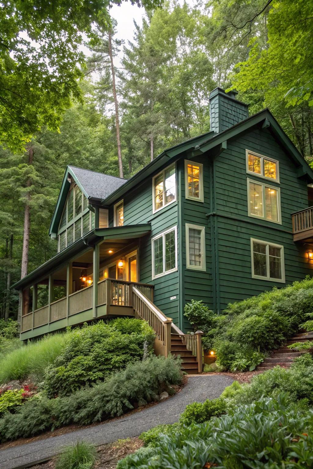 Nature-inspired forest green blends this home seamlessly with its garden.