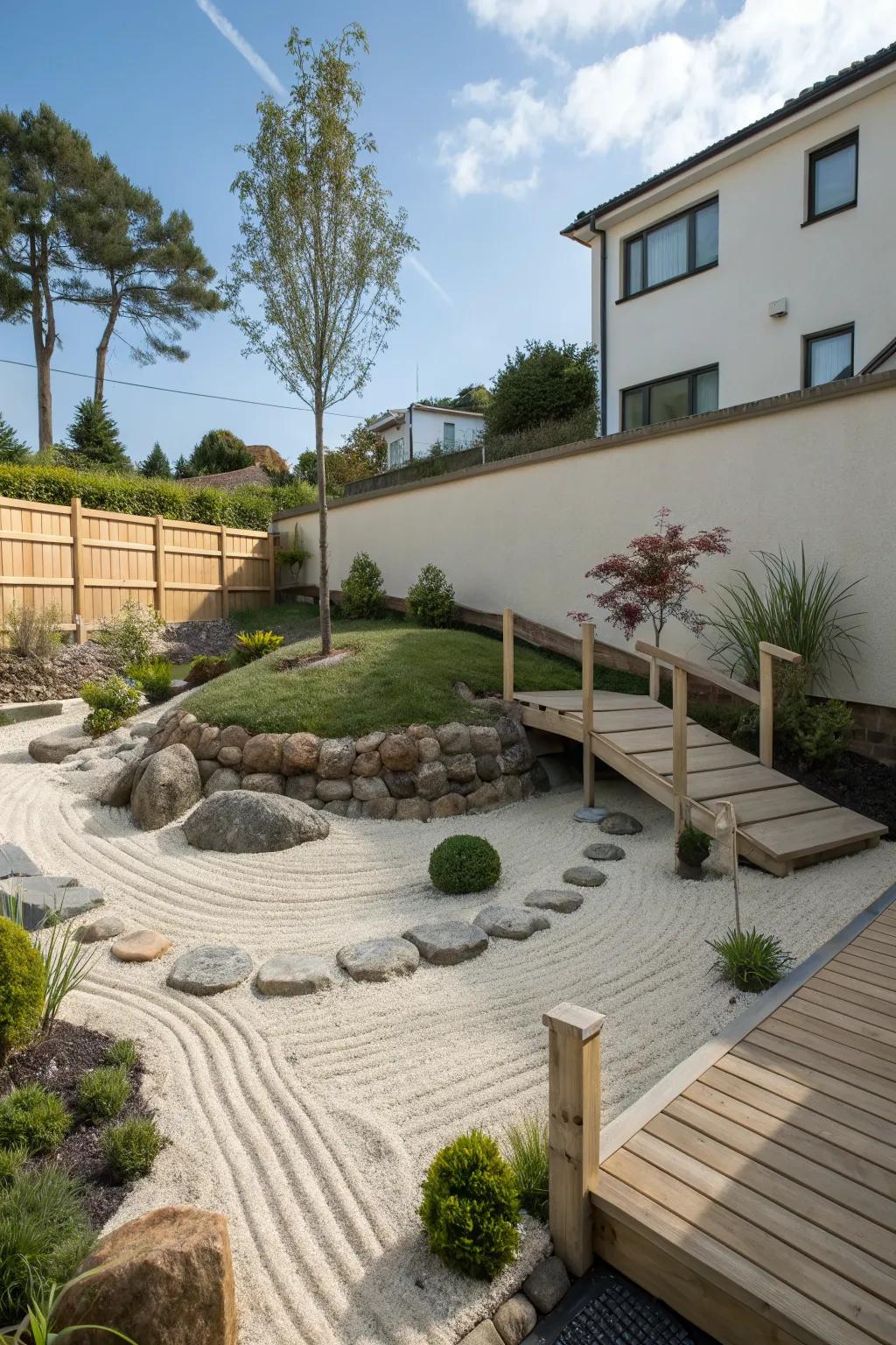 A Zen garden terrace offers a peaceful retreat.