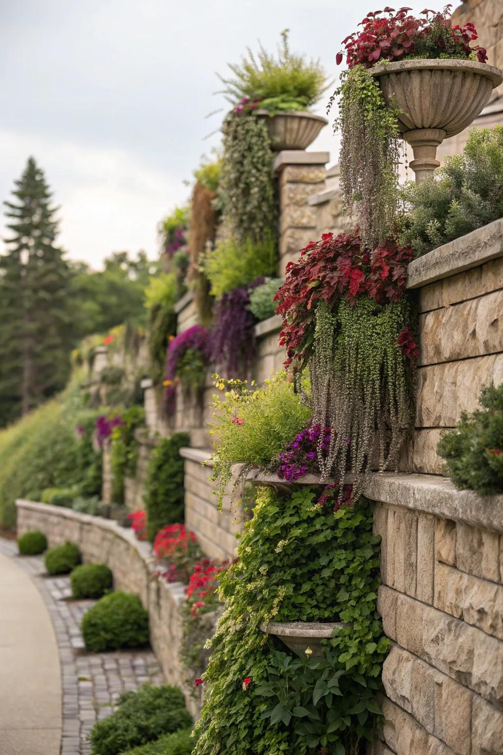 Vertical stone gardens save space and add visual height.